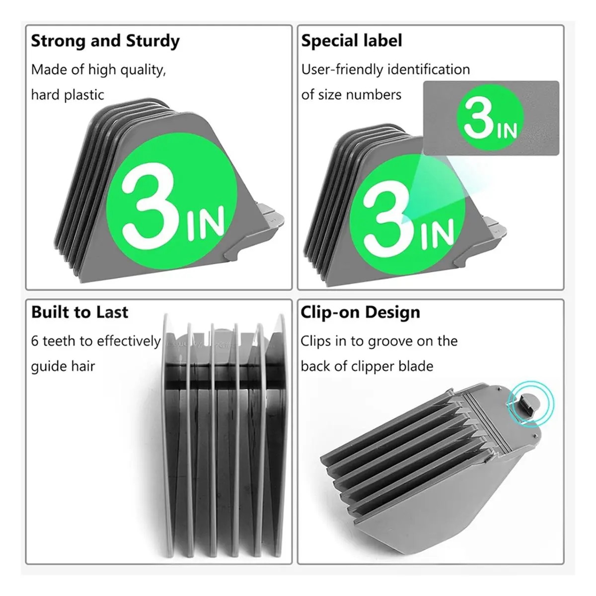 BHBL  Hair Clipper Guards, 8pcs Gray, for Full Size Hair Clippers (3 Inch 8pcs)