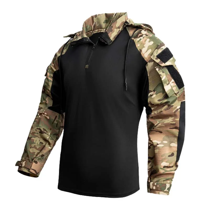 

Уличные рубашки, камуфляжная боевая футболка с капюшоном, мужская тактическая рубашка, страйкбол, пейнтбол, тренировочная одежда для охоты, износостойкий пуловер