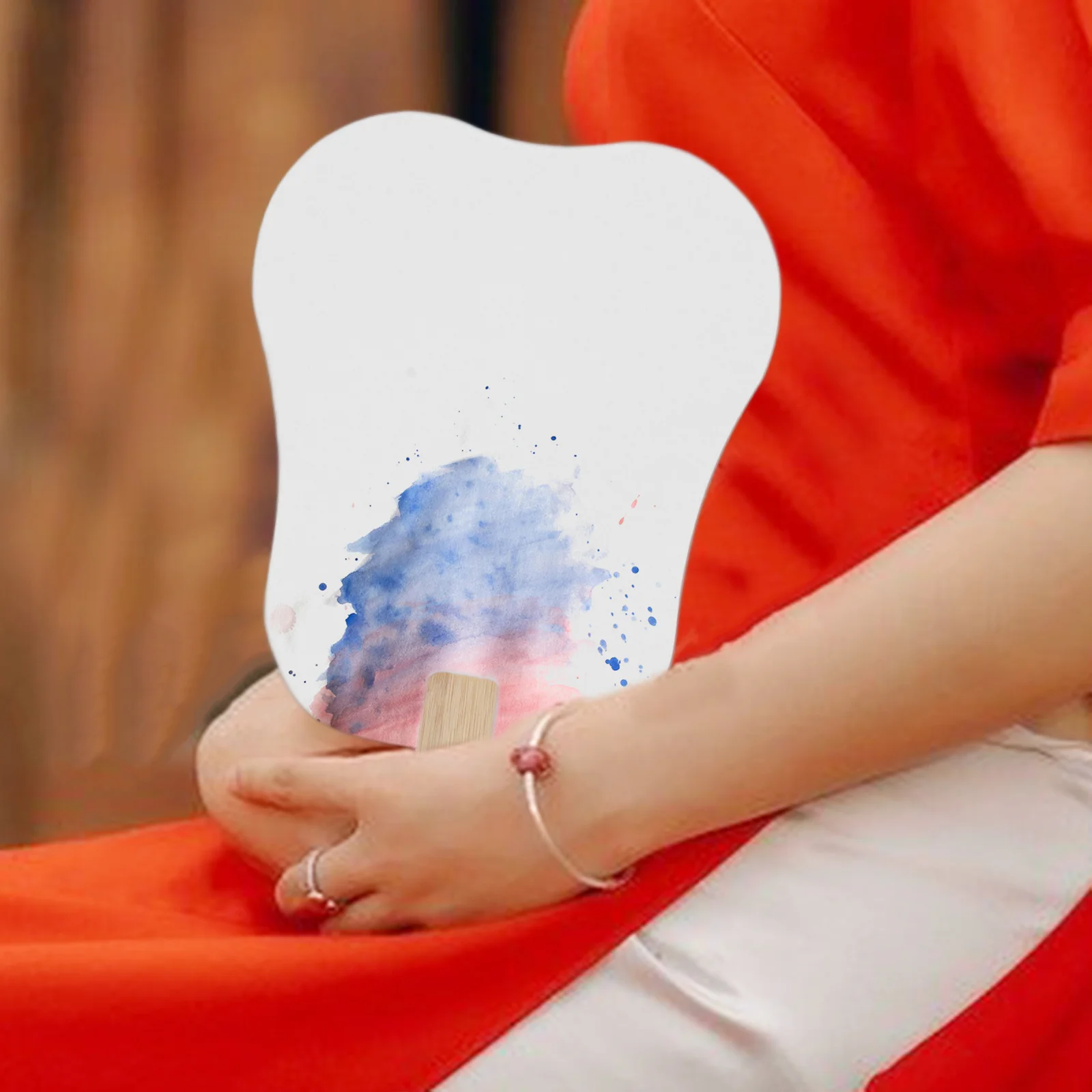 

4pcs Rice Paper Round Fan Thickened Double-Sided Diy Handmade Painting Calligraphy Craft Blank Fans For Art Drawing Wood Handle