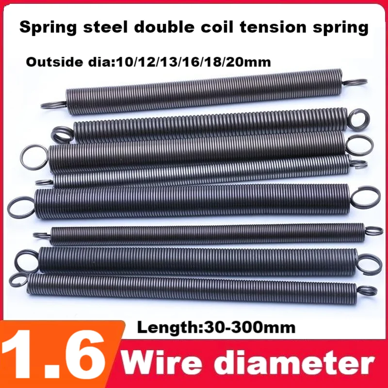 Spring Steel Tension Spring Closed Loop Double Loop 1.6mm Wire Dia, Outer Dia 10/12/13/16/18/20mm, Length 30-300mm.
