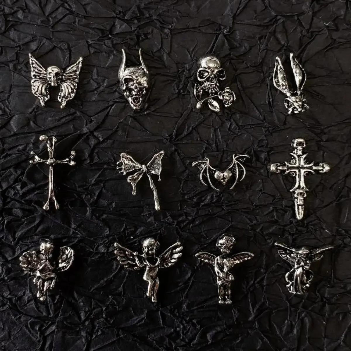 

10PCS 3D Punk Alloy Angel Statue Skull Nail Charms Vintage Cross Heart Series Nail Art Decorations DIY Supplies For Manicure DIY