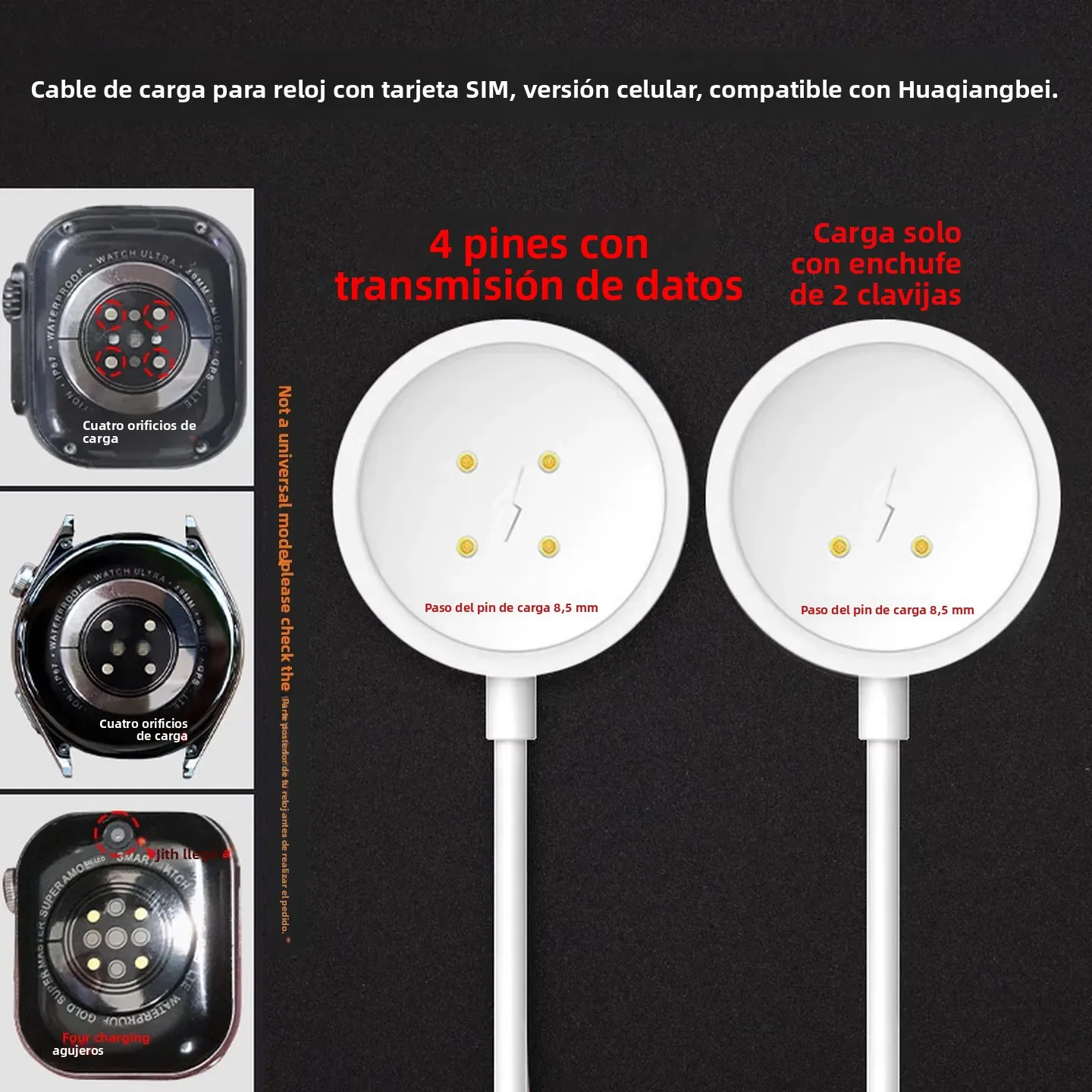 Cargador para Reloj Inteligente Huaqiangbei DW89 DW88 DW98 S12 S10 S8 Cellular Watch Ultra S9 Ultra2 CDS9 DS8 WK89 VP600 WTK89 GS29 CD99
