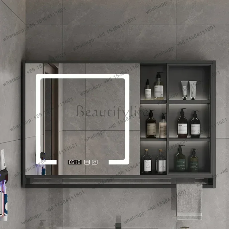 ld Smart Bathroom Storage Mirror Cabinets with Towel Rod Wall Standing Closet Light Mirror Cabinets Organizador Bathroom