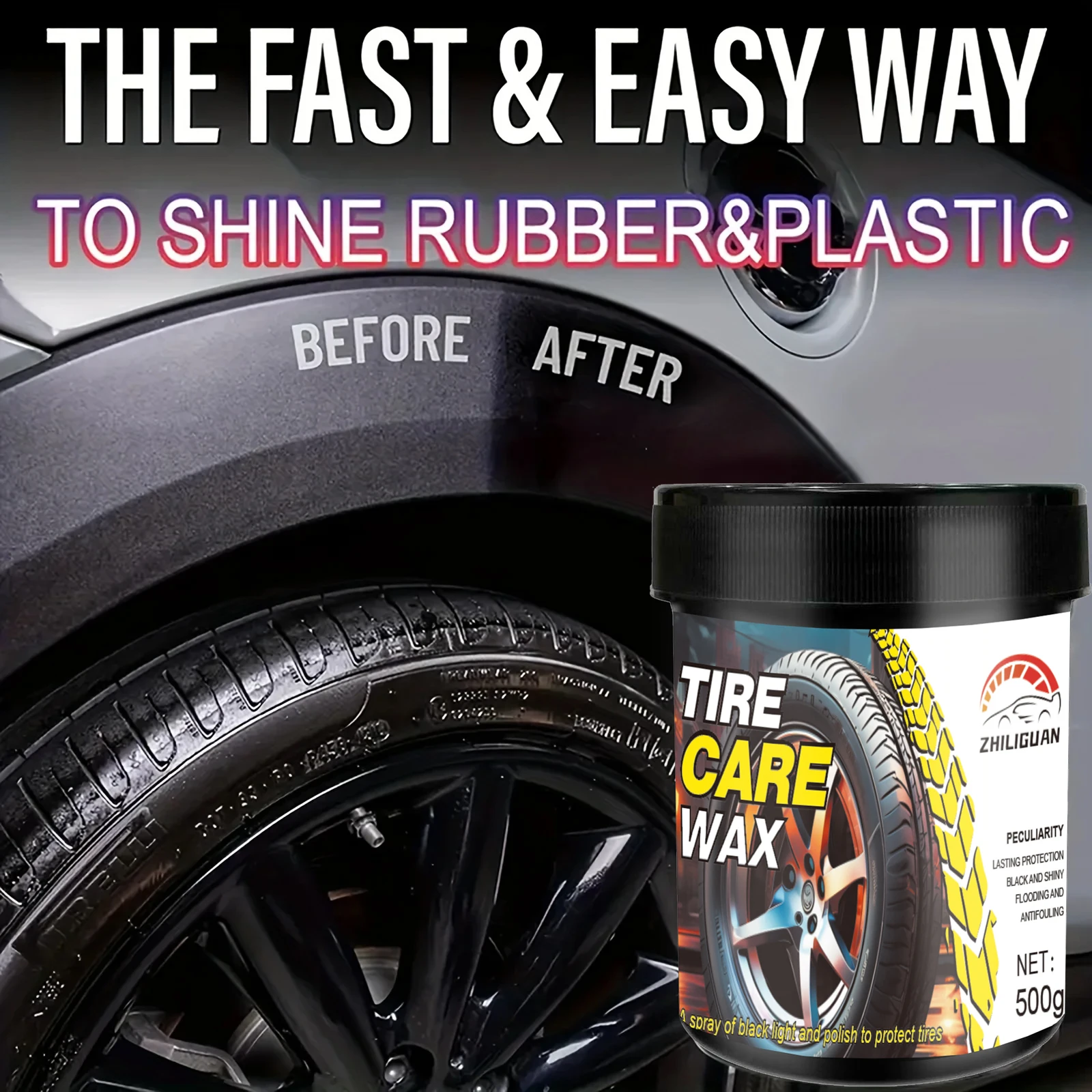 

Tire Shine Spray & Dressing - High Gloss Black Tire Polish with UV Protection, Long-Lasting Coating for Cars, Quick-Acting Shine