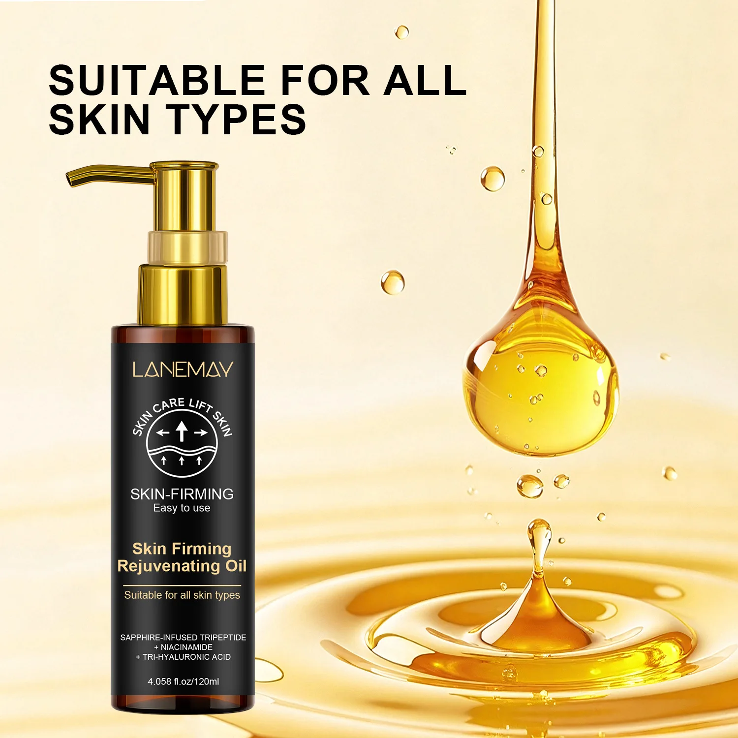 Skin Firming Rejuvenating Oil- with Sapphire-Infused Tripeptide, Niacinamide, Tri-Hyaluronic Acid & Collagen.