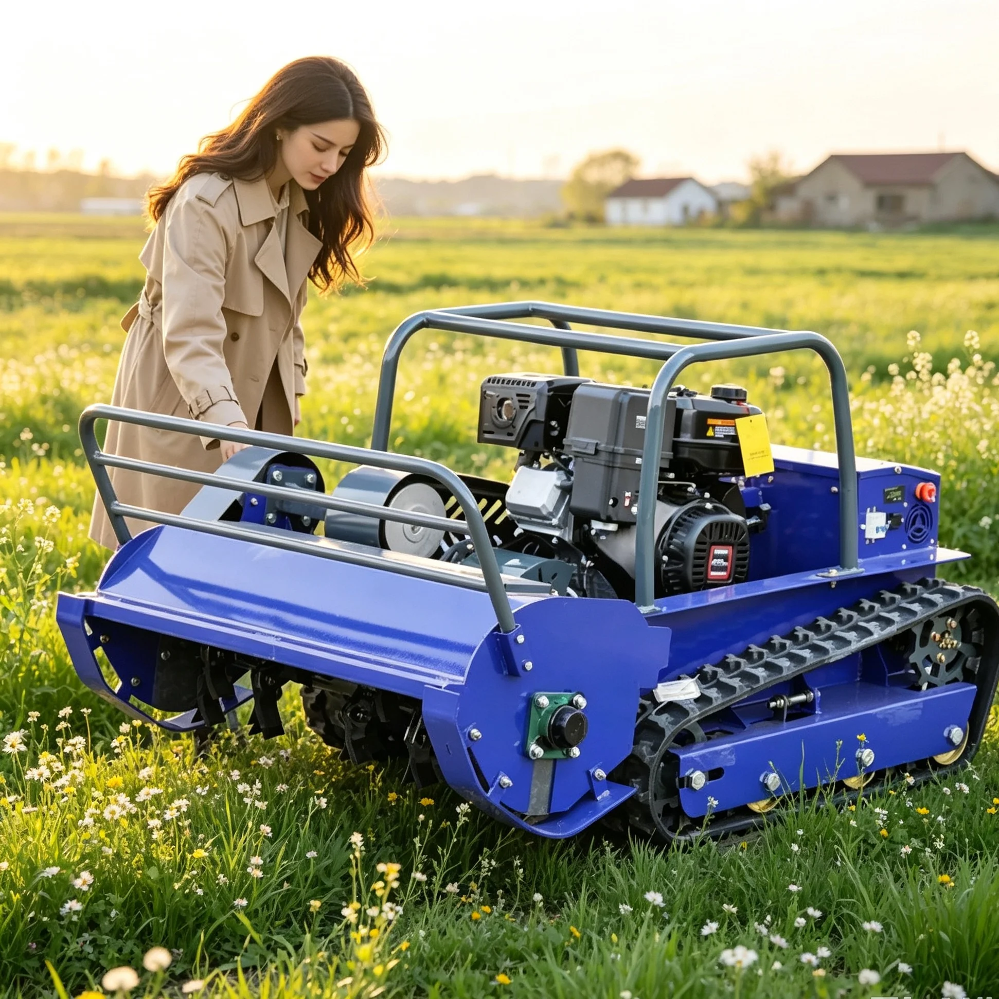 Customized Blue 1000S Flail Mower Robotic Grass Shredder Crawler‑Style Remote Brush Cutter for Garden Orchard Hillside Land Care