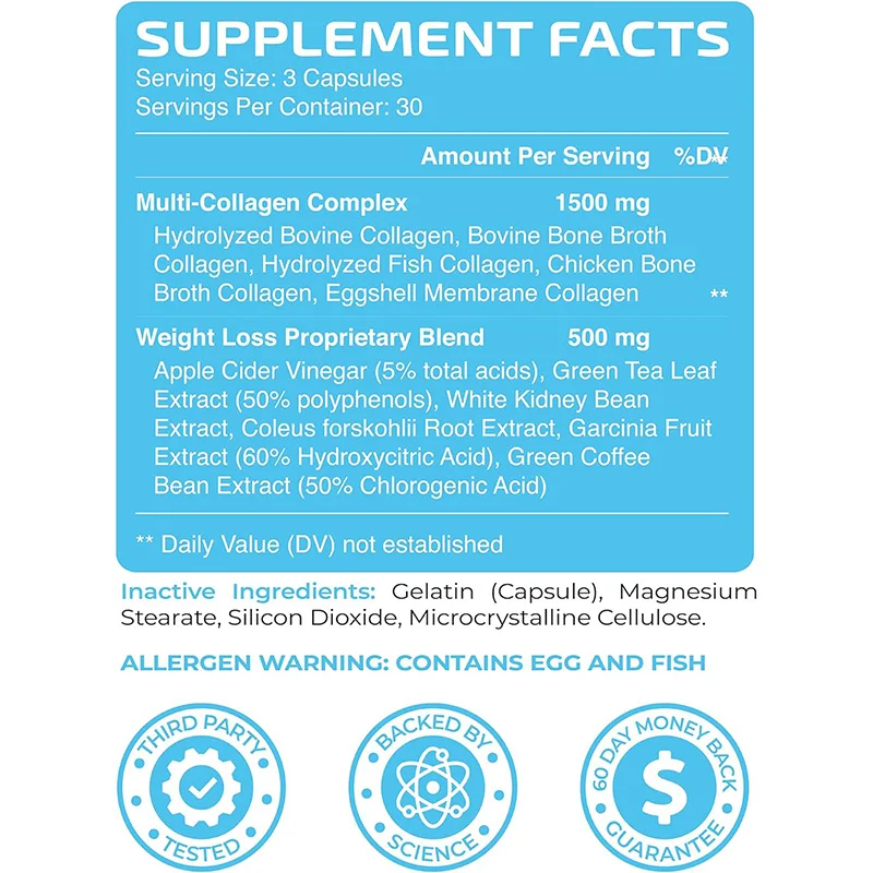 Collagen Thermogenic Appetite Suppressant | Fat Burner Capsules, Supports Women's Weight Loss Metabolism Skin - 90 Capsules