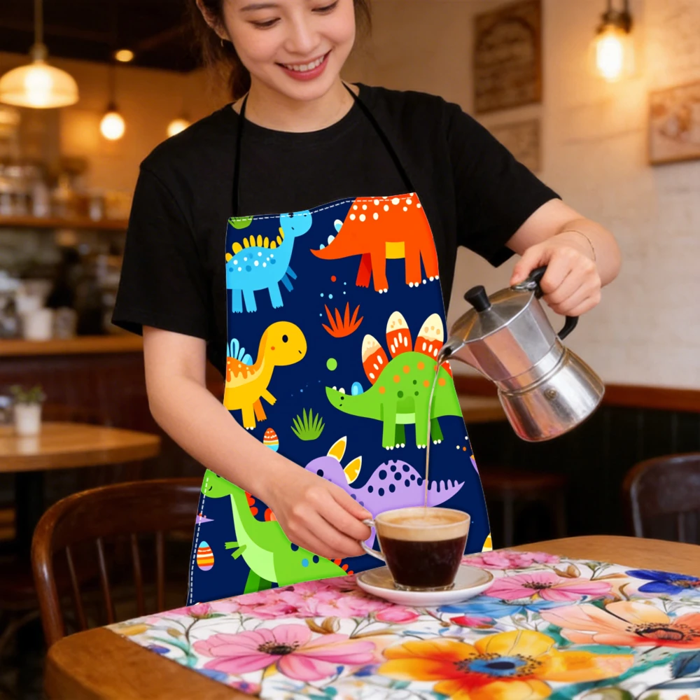 1pc Dinosaur Print Apron Colorful Cartoon Dinosaurs And Volcano Design For Kitchen Cooking Baking And Gardening Activities
