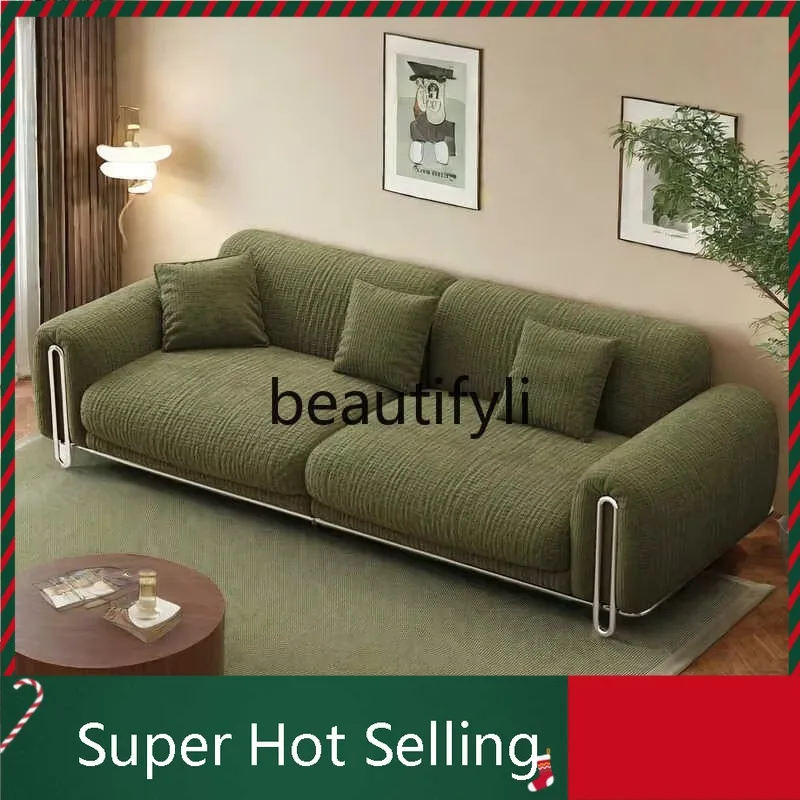 

K132 Straight row sofa Living room fabric medieval stainless steel simple sofa