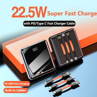 Mini Power Bank 20000mAh Built in Cable 22.5W Fast Charger Powerbank External Battery for iPhone Xiaomi Huawei Samsung Poverbank