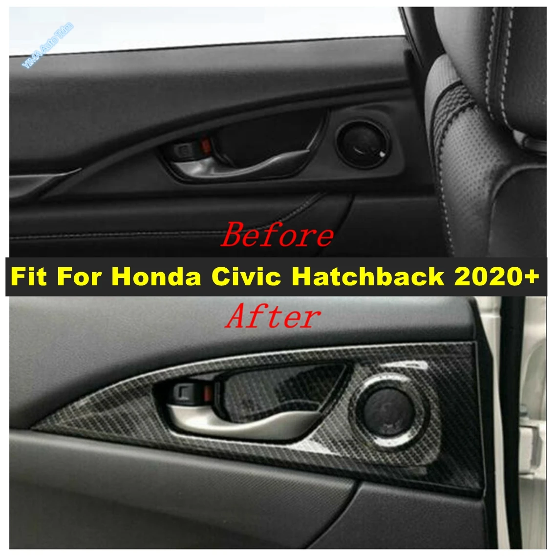 

Carbon Fiber Car Door Pull Doorknob Handle Hand Bowl Decor Frame Cover Trim ABS Accessories For Honda Civic Hatchback 2020 2021