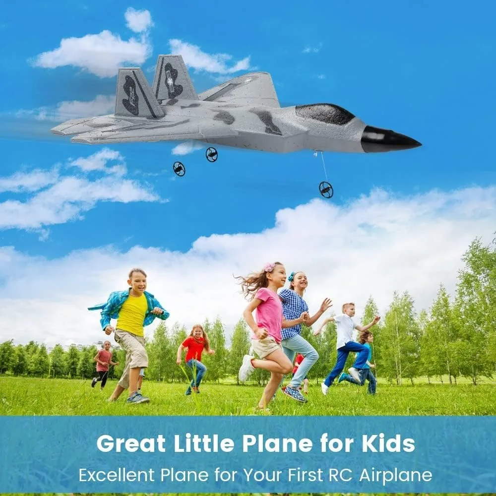 Avión planeador de juguete modelo F22 Raptor, chorro de control remoto de 2 canales de 2,4 GHz para niños y principiantes