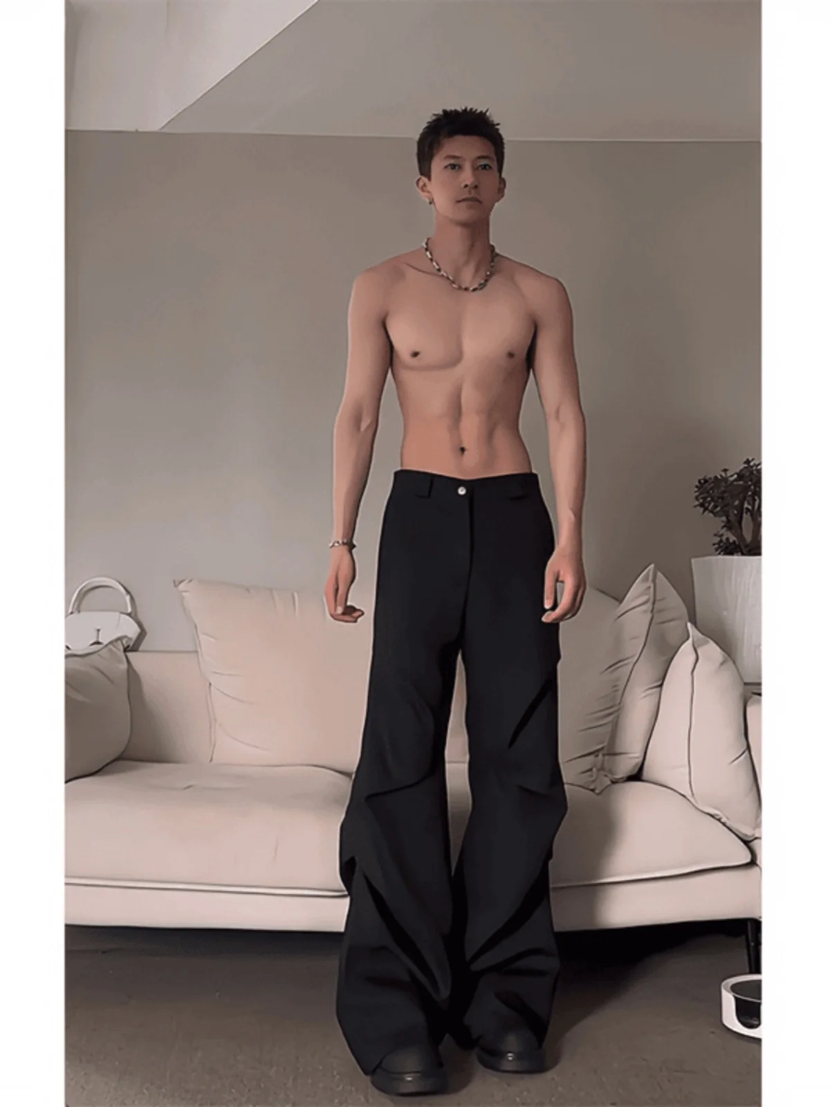 

Bla Men's Pleated Suit Pants Spring Autumn Drapey Cool Street Sle American High Street Vibe Long Straight Leg Trousers