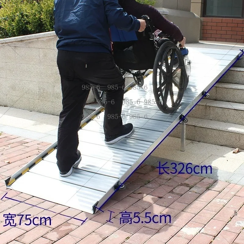 Portable Mobile Aluminum Alloy Barrier-Free Ramp, Up-Down Folding Wheelchair Stair Climbing Springboard