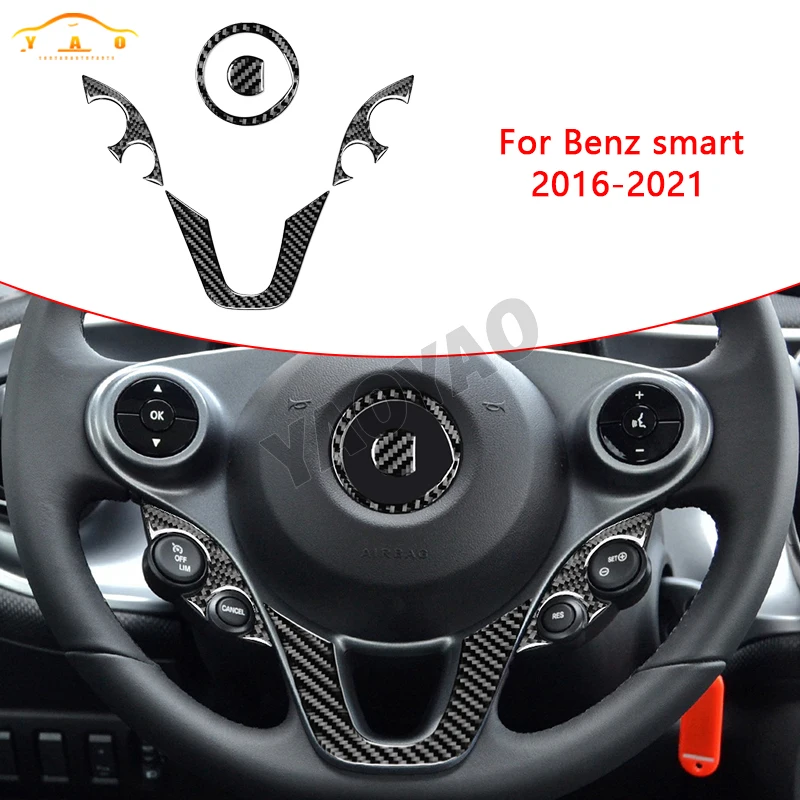 

Car Sticker For Benz Smart 453 Fortwo 2016-2021 Carbon Fiber Steering Wheel Decoration Cover Trim Car Accessories