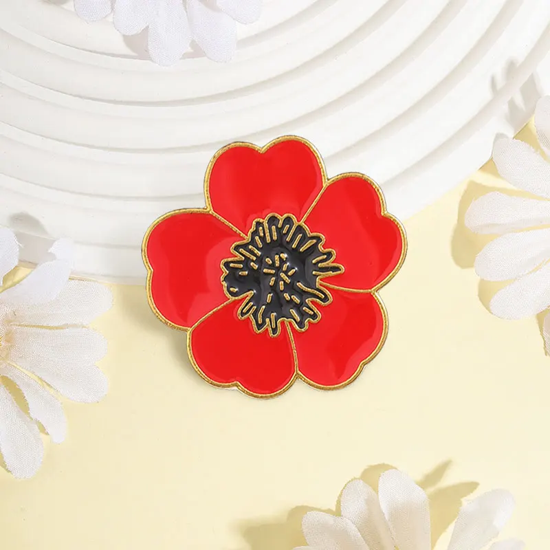 Gorgeous Red Flower Badge Vintage Style Enamel Pins Fashion Lapel Metal Brooches Backpack Clothes Jewelry Gift for Friends