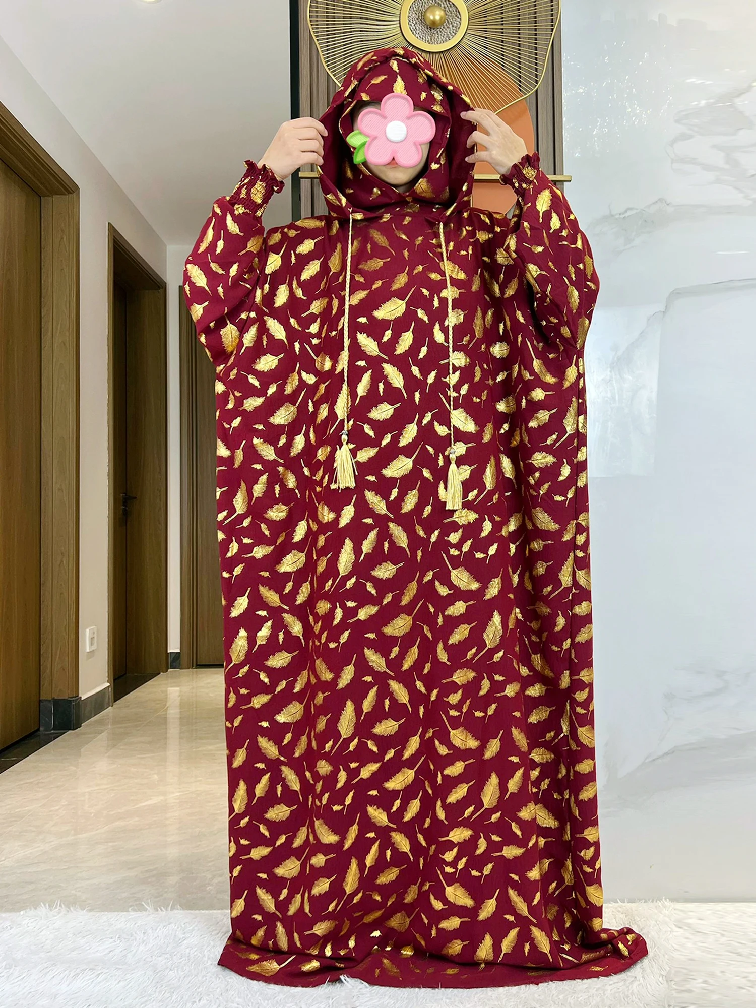 2025 New Cotton Ramadan Muslim Two Hats Abaya Dubai Turkey Islam Prayer Clothes Gold Stamp Dress Islam Women Dress Kaftan