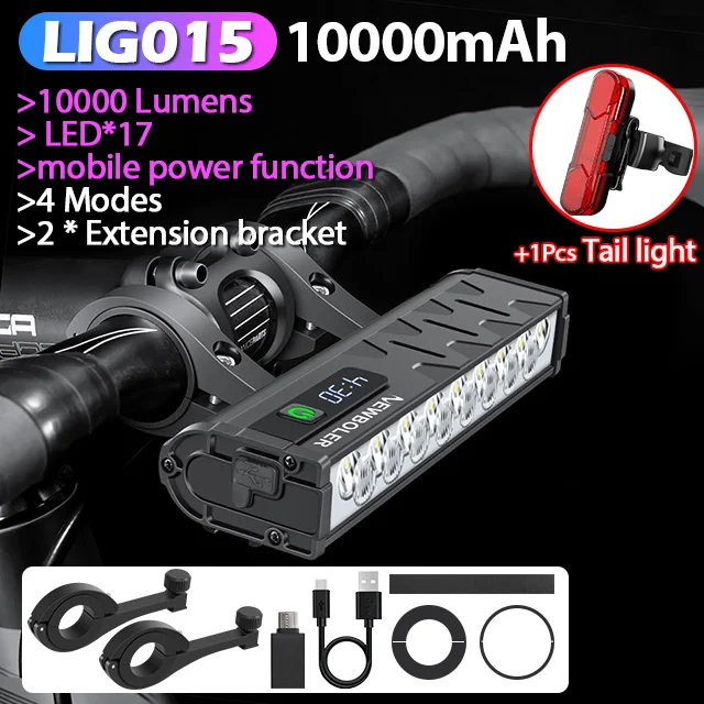 NEWBOLER Fietslicht Voor 10000Lumen Fietslicht 10000mAh Waterdichte Zaklamp USB Opladen MTB Road Fietsen Lamp Accessoires