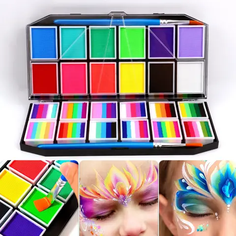 Face Painting Kit 12 Grid Water Based Oil Based Eyeliner Non Toxic Body Paint Rainbow Split Cake Face Paint Kit