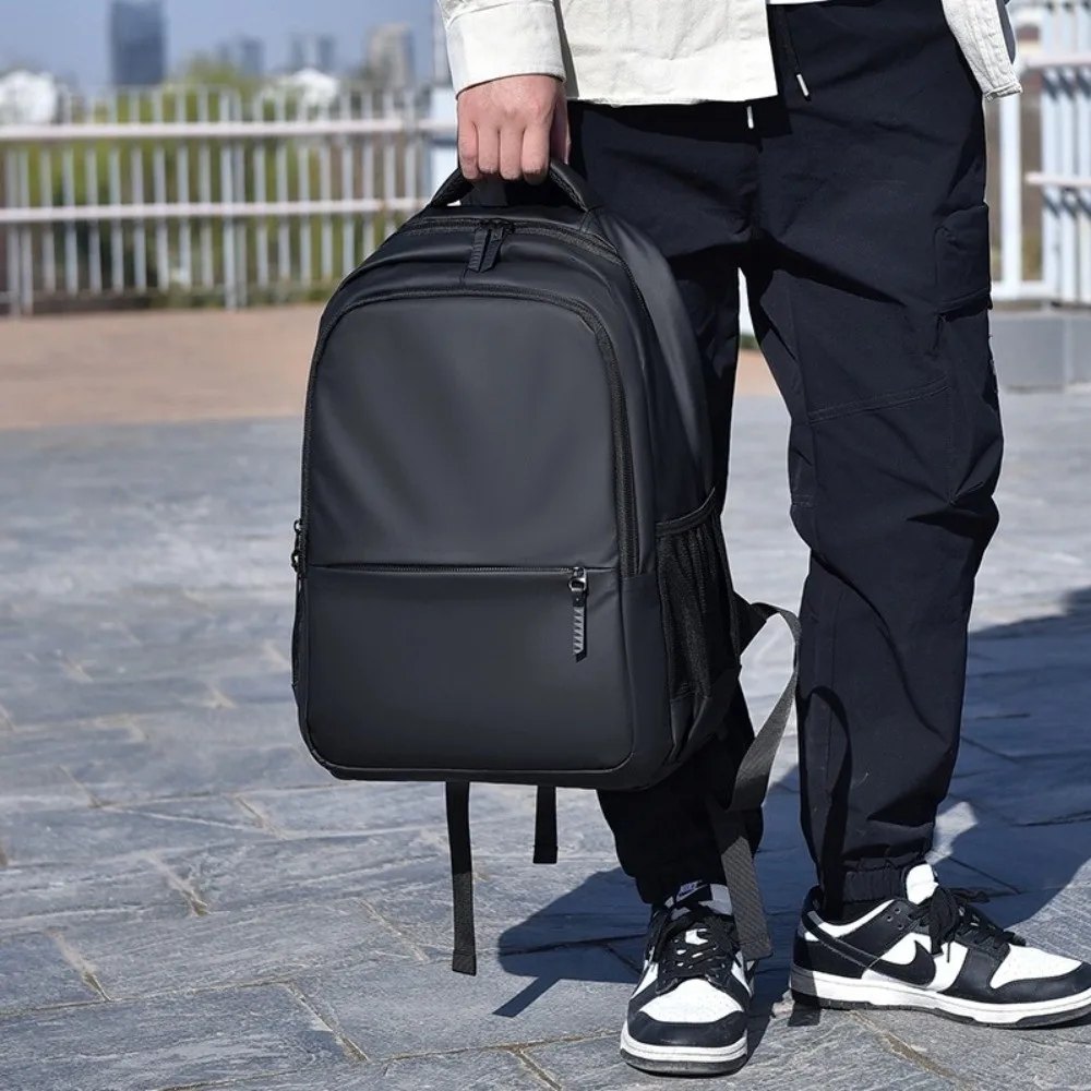 Fashionable Waterproof Backpack Polyester Solid Color Hiking Bag Portable Curved Shoulder Strap Student Backpack Daily Use