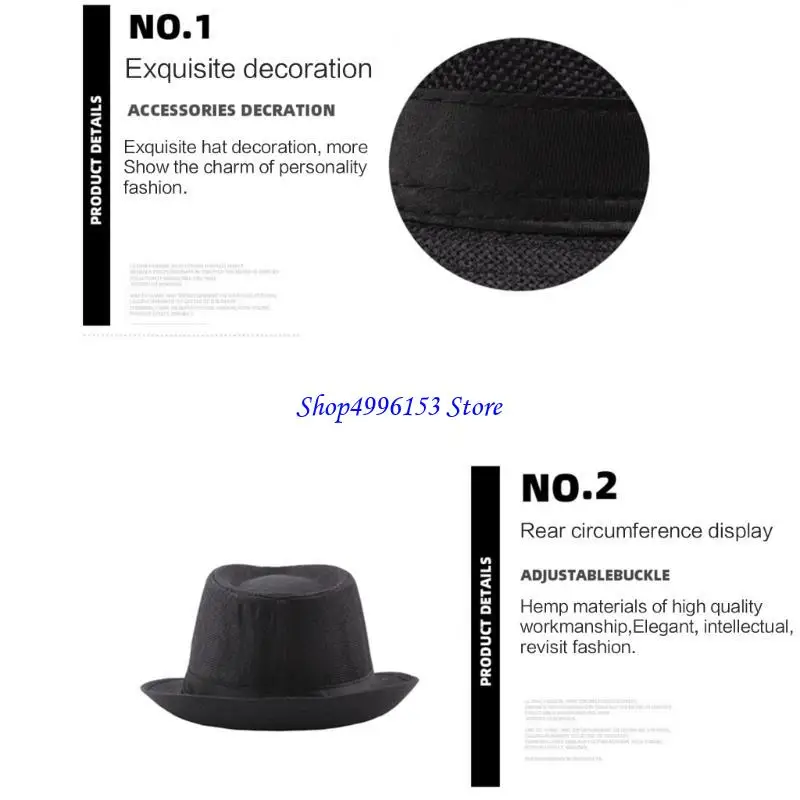 Q0KE Fedora pour hommes femmes unisexe classique 1920 Gangster Fedora chapeaux avec bandes noires décorations couleur unie