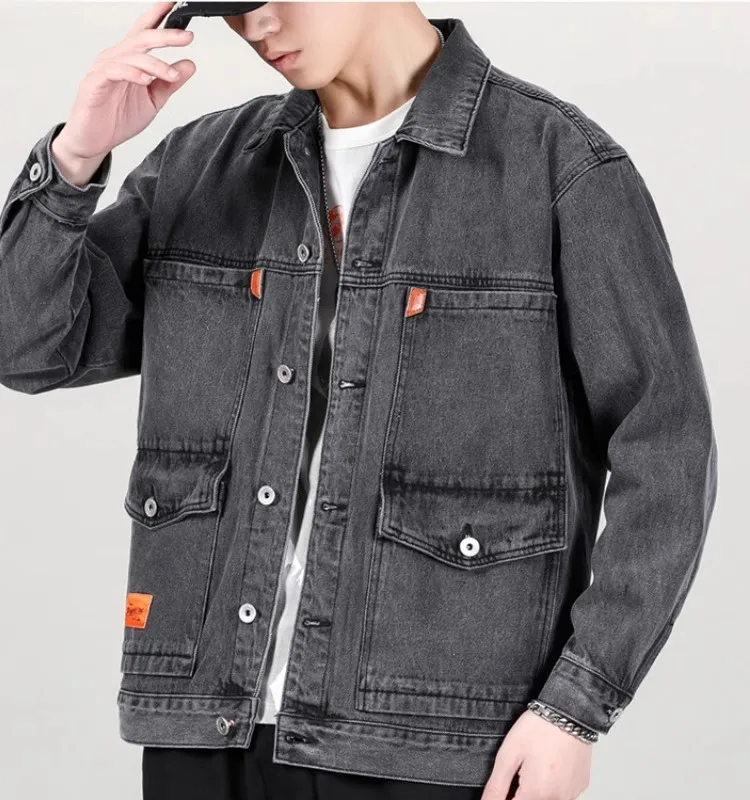 Clearance Leak-Picking Foreign Trade Withdraw from Cupboard Men's Work Wear Retro Cargo Overfit jacket Casual Long sleeve Den...