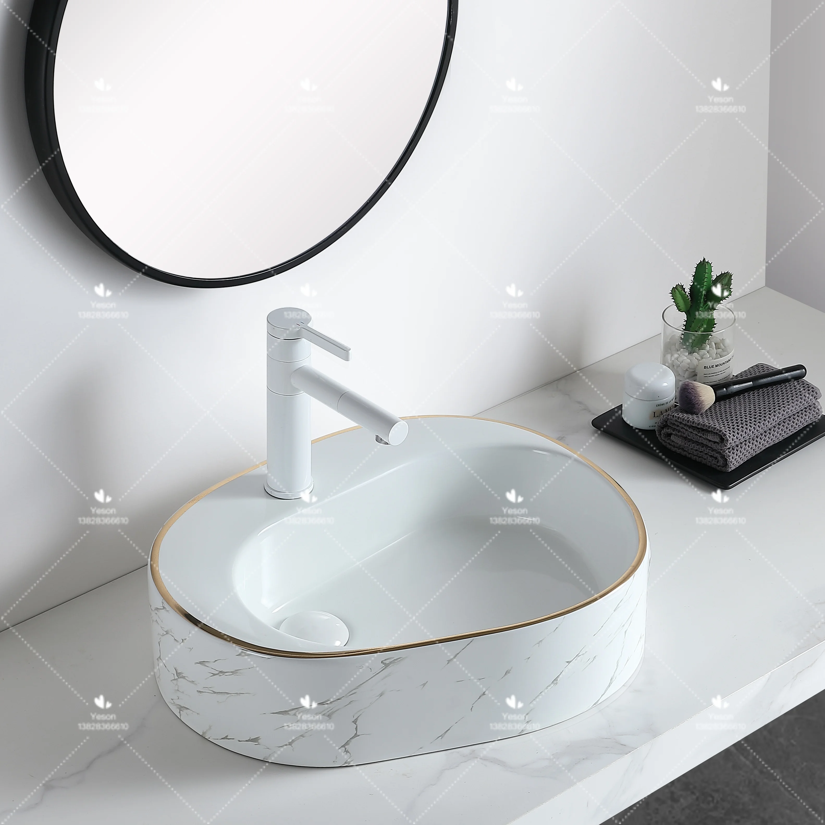 New Design Factory Modern Luxury Countertop Handmade Wash Basin Bathroom Abovc Counter Mounted Ceramic Art Sink Bowl