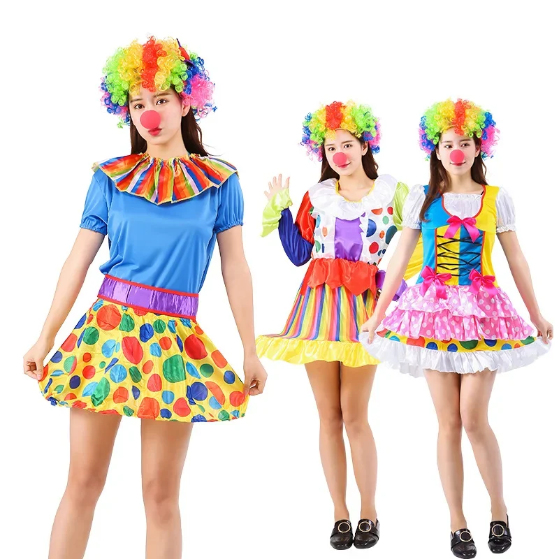 Disfraces divertidos de payaso de circo para adultos, disfraces de Cosplay traviesos para hombres y mujeres, disfraz de payaso de fiesta de Navidad de carnaval, peluca y nariz