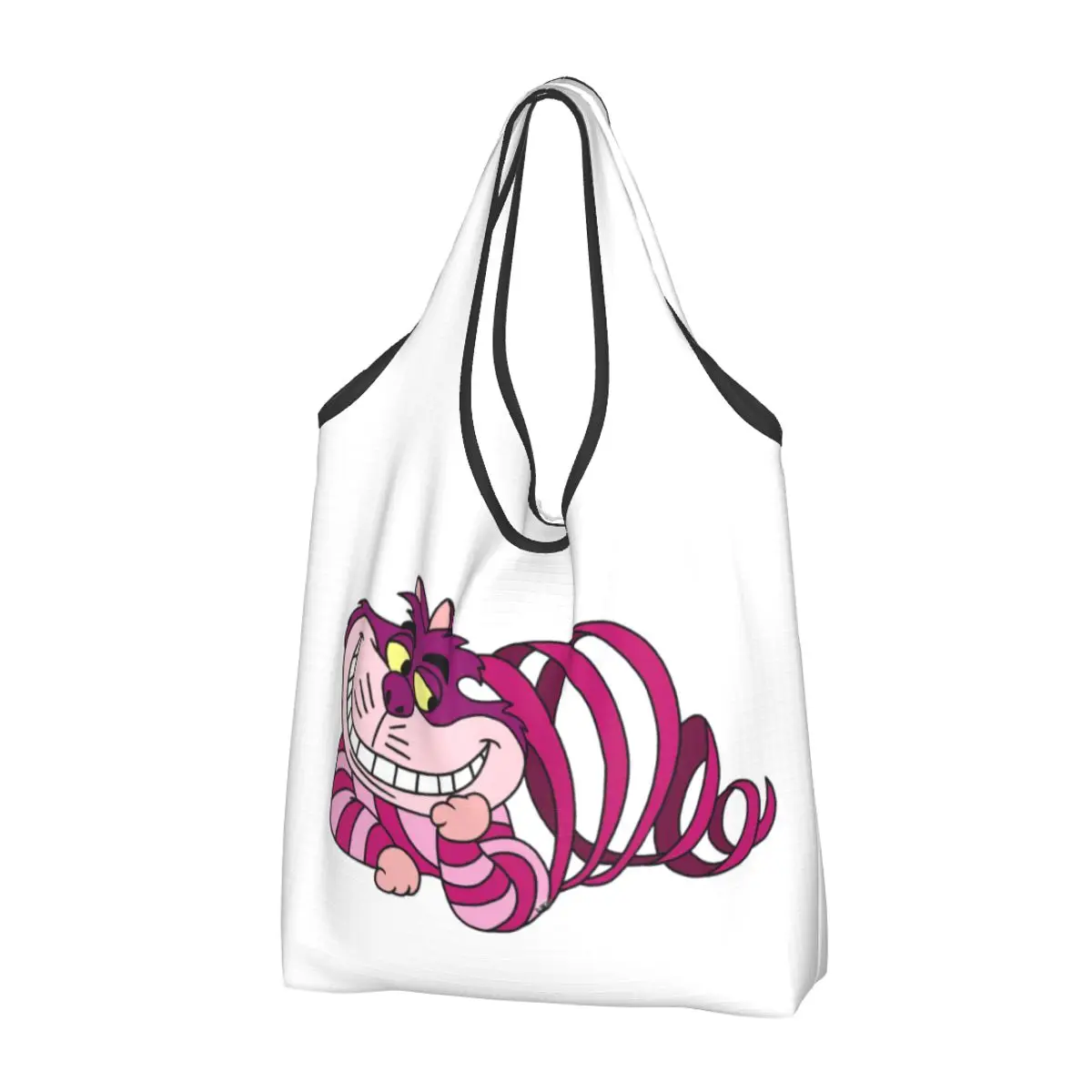 Sacs à provisions chat Cheshire personnalisés pour femmes, sacs fourre-tout de dessin animé Alice au pays des merveilles, sacs d'épicerie portables de grande capacité