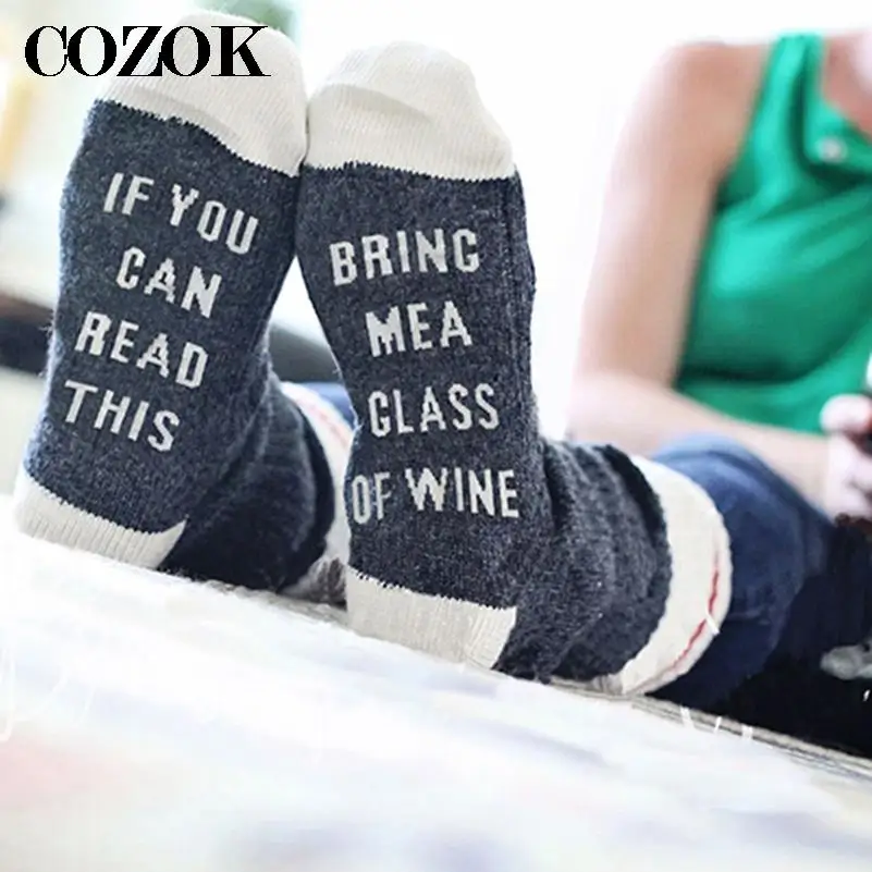 2 Pair Autumn Spring Women Wine Socks Knitted Letter Meia Funny Sokken Chaussette Novelty Femme Winter Warm Sports Hipster Sox