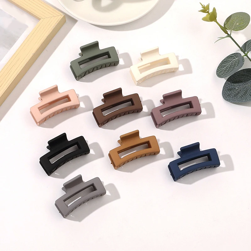 Small Matted Hair Clip Fashion Simple Morandi Color Mini Grab Clip Hairpin Retro Hollow Square Shark Clip Girls Hair Accessories