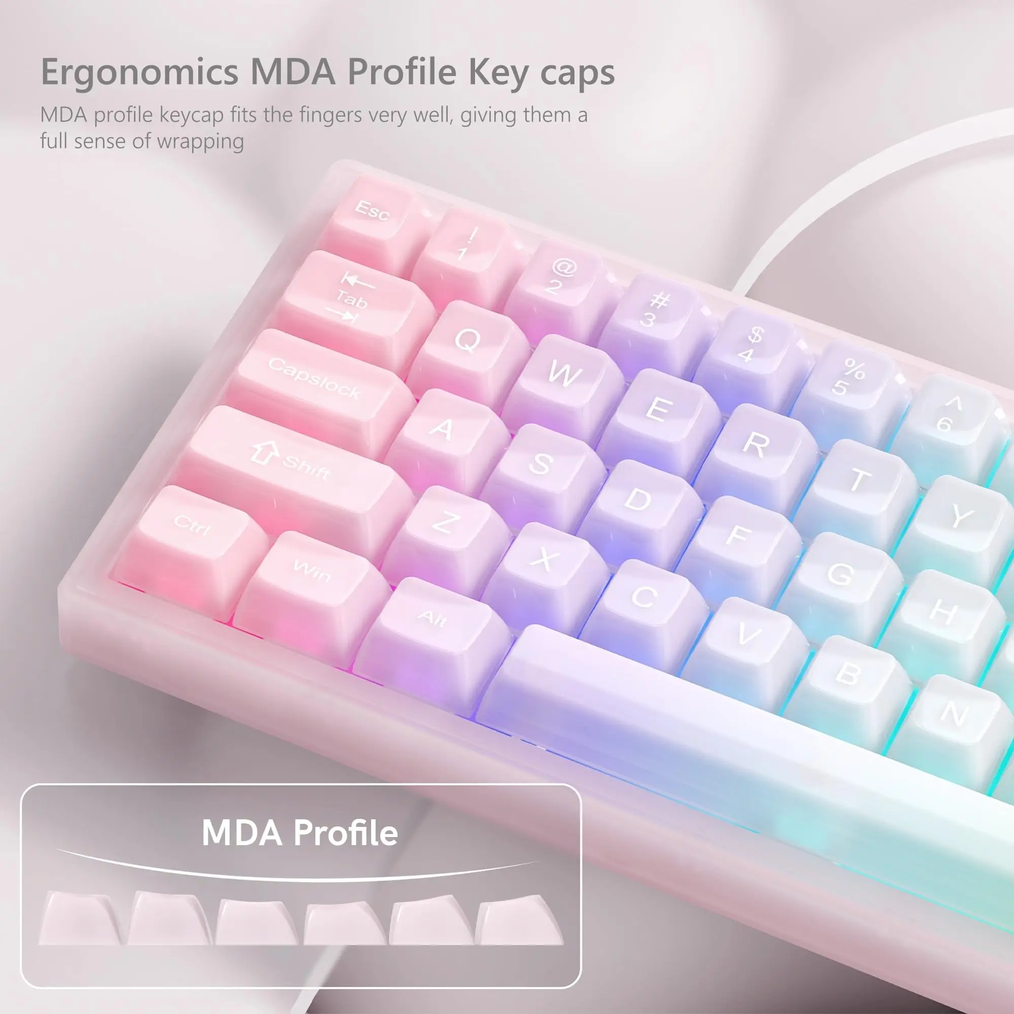 

MDA Profile Pink Foggy Crystal Ceramic PC Keycap RGB Backlit Transparent Clear Keycaps 115 Keys for MX Switches Gaming Keyboard