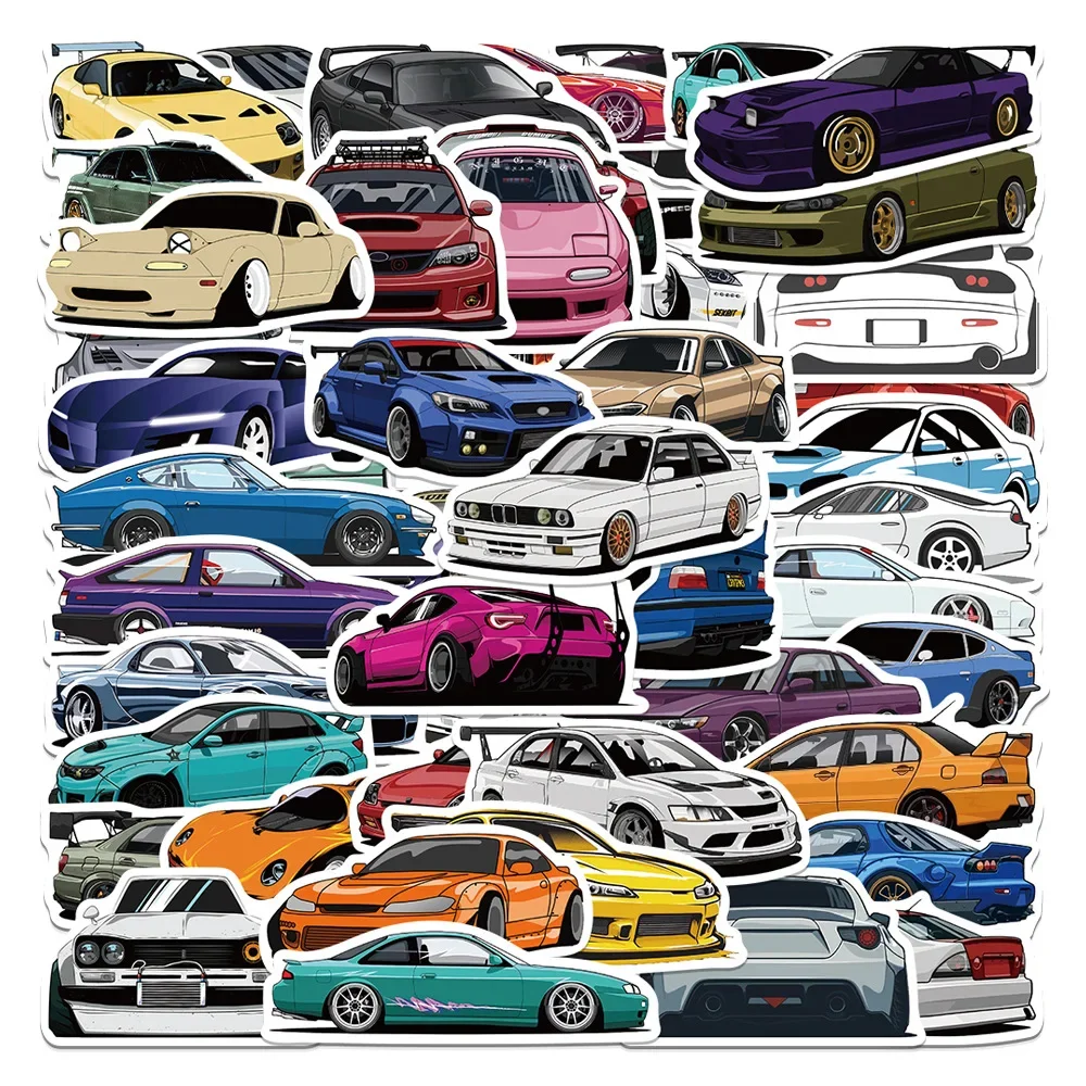 Hot Sales 50PCS JDM Retrofit Racing Car Graffiti Stickers Laptop Guitar Luggage Bike Skateboard Waterproof Sticker Decal Kid Toy