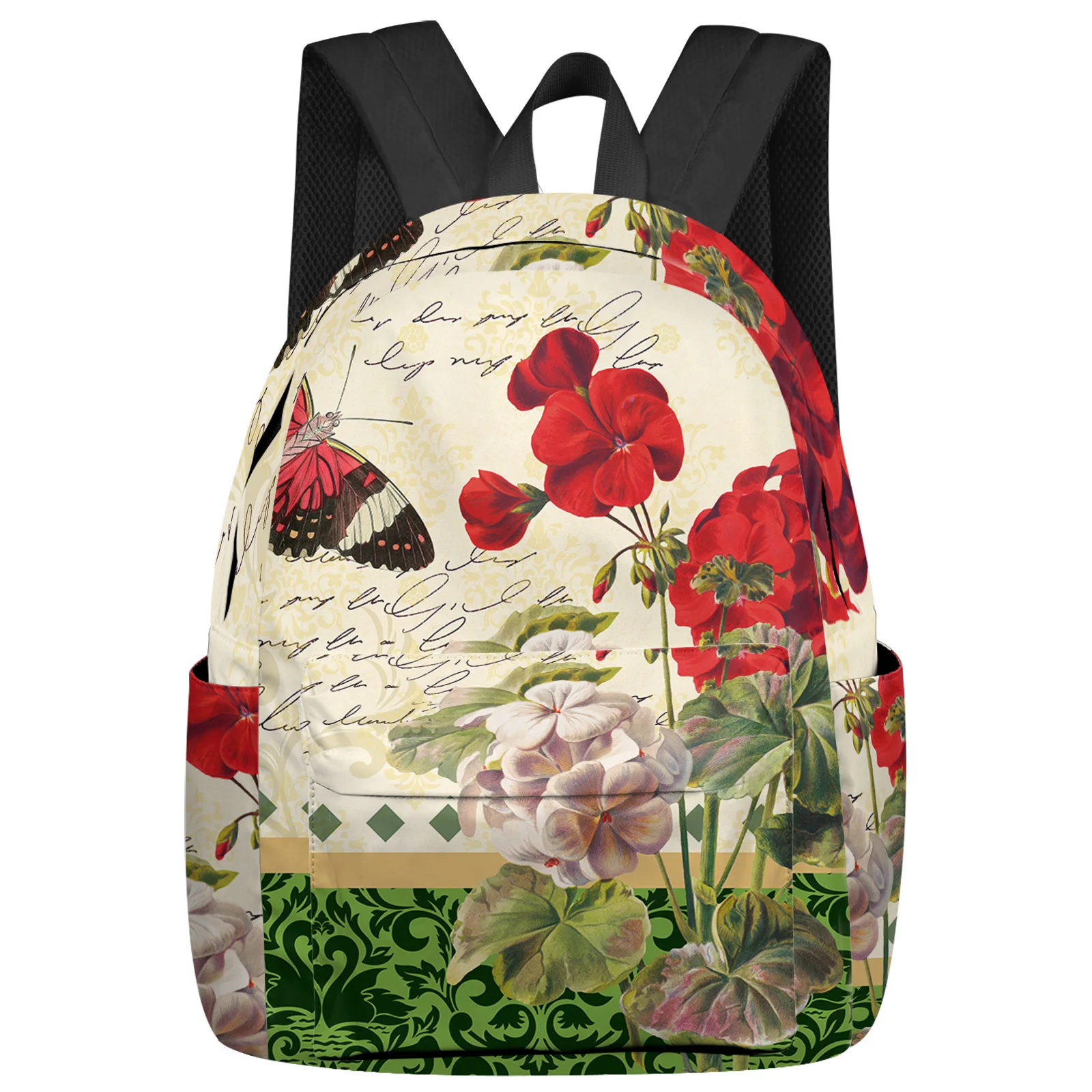 

Antique Plant Red Flower Butterfly Backpacks Teenagers Student School Bags Laptop Backpack Men Women Female Travel Mochila