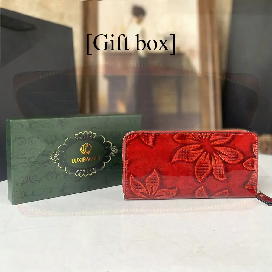 New gift box for women, vertical long wallet with multiple card slots, floral print, high-end fashion, trendy hand-held card bag