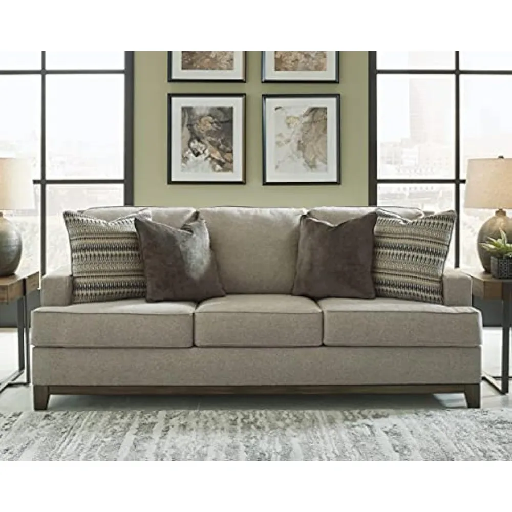 Modern Sofa with 4 Throw Pillows, Brownish Gray