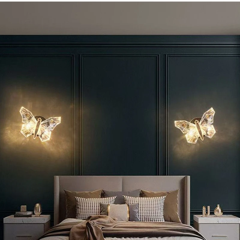 Nordic Designer Acrylic Butterfly Wall Lamps LED Eye Protection Lights Creative Living Room Bedroom Restaurant Corridor Sconces