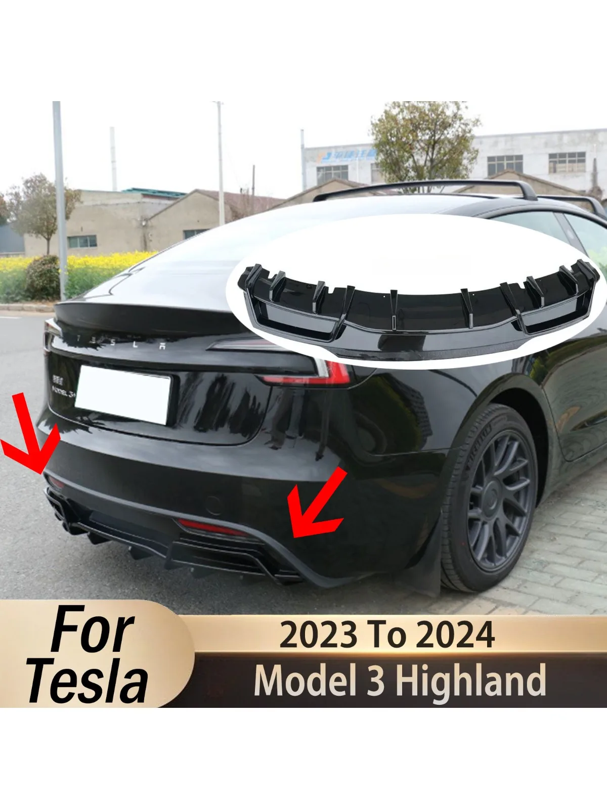 Achterbumper diffuser lip voor Tesla Model 3 Highland 2023 2024 2025 ombouw beschermkap accessoires carrosseriekits tuning - afbeelding 2