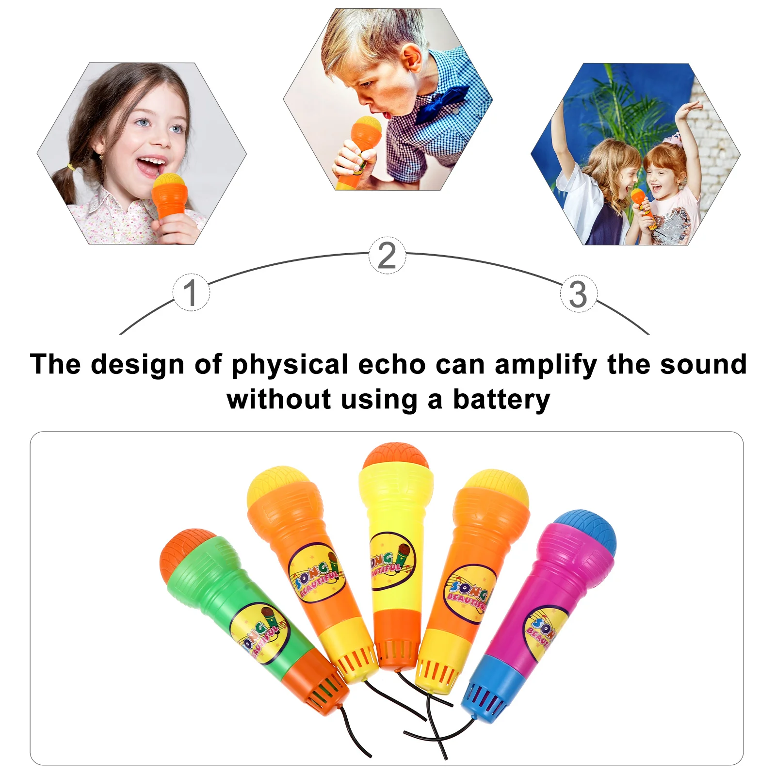 5 szt. Mikrofon Echo dla dzieci, lekki, edukacyjny prezent, losowy kolor, głośny dźwięk, wzmocniony, dla dzieci, rozwijający wyobraźnię