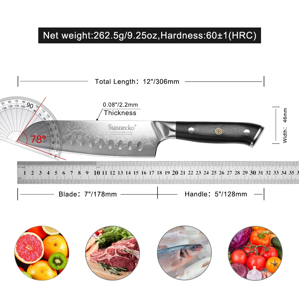 SUNNECKO 4PCS Chef Knives Set Damascus Steel VG10 73 Layers 7\'\' Santoku 5\'\' Utility 3.5\'\' Paring Knife Fruit Meat Cooking Tools