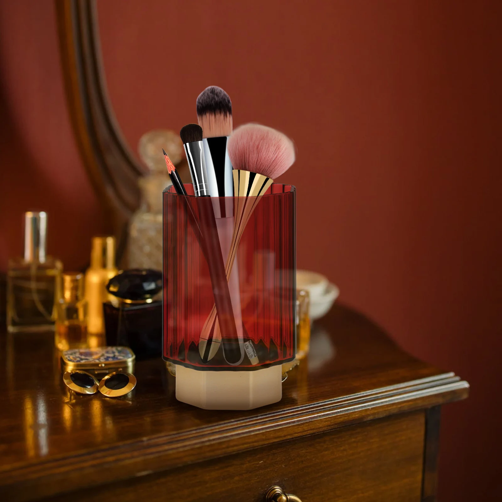 

Large Round Clear Makeup Brush Storage Container Transparent Pencil Vanity Holder Desk Organizer Household Pencil Organizer