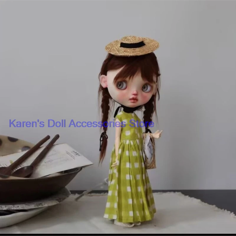 

2026 new design rural 1pcs Avocado green plaid dress for landoudou/Blythe(Fit for Lulu,ymy24,Ob22,24,26,zone, Jenny)