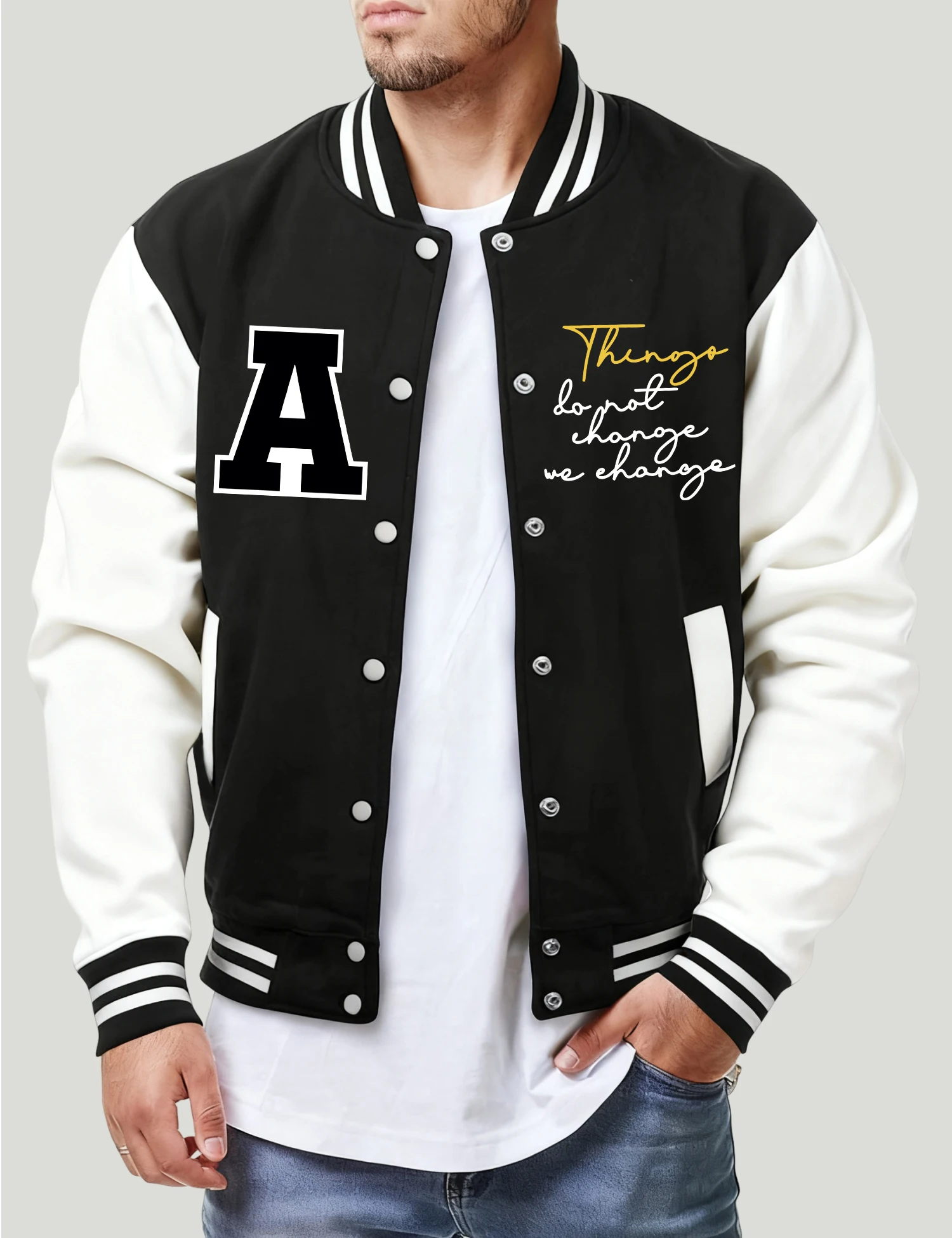 

Artistic Word And Letter A Printing Mens Baseball Jersey Fashion Loose Clothing Casual Fleece Coat Unisex Autumn Vintage Top
