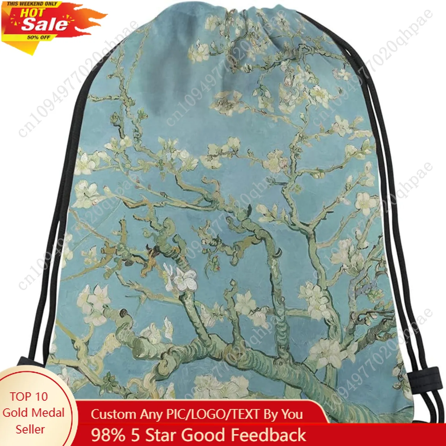 

Apricot Blossom Drawstring Bags Backpack Bag Blooming Flowers Spring Branch Romantic Style Elegant Painting Sport Gym Sack Draws