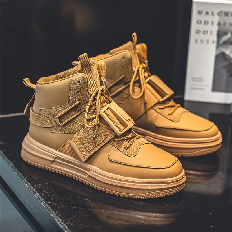 

2025 Autumn New High Top Mens Solid Colour Flat Leisure Fashion Man Running Shoes Skateboarding Sports Sneakers Outdoor Footwear
