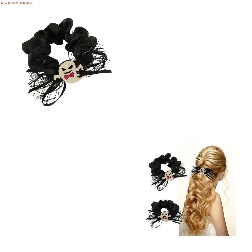 F92D Elastic Hair Ropes Ghosty Hair Scrunchy Ponytail Black Color Hair Scrunchies Hair Ropes for Girls Hair Decors