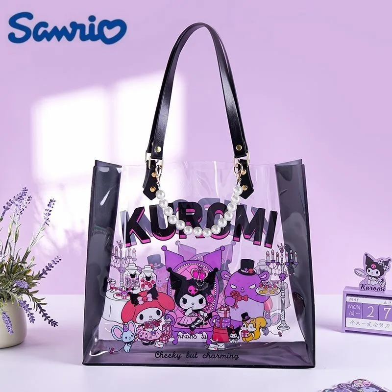 Sanrio Kuromi modne przezroczyste torby damskie casualowe estetyczne śliczne torby z naszyjnik z koralami Y2k nowa torba na ramię torebki damskie