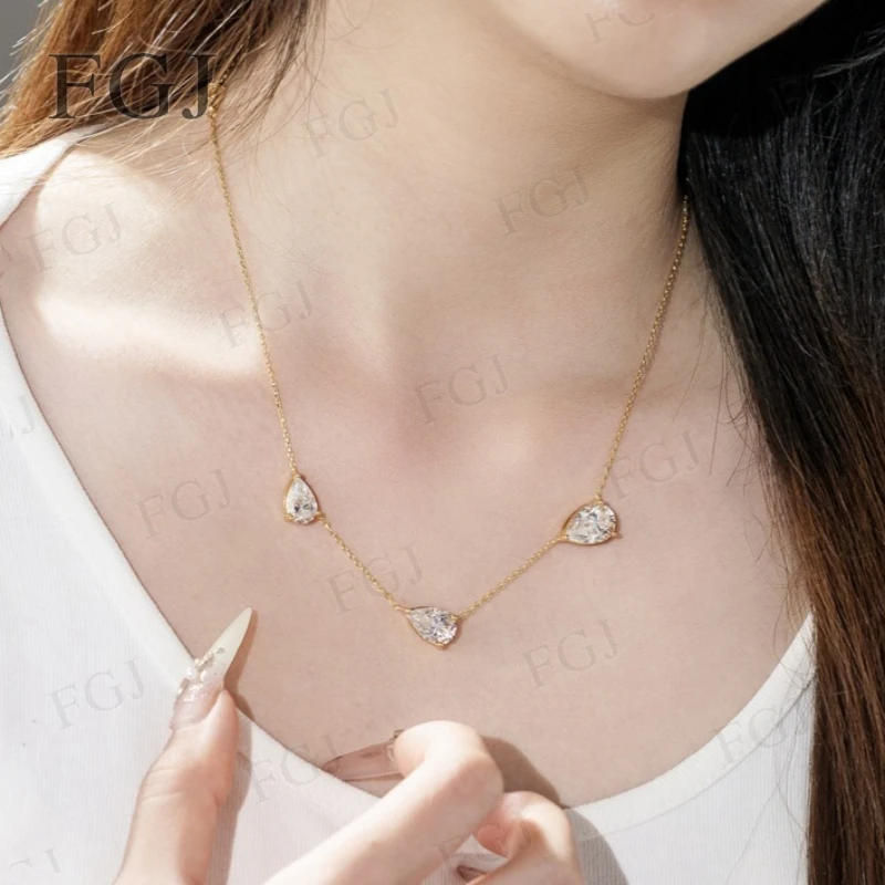 3-Steiniger Wassertropfen-Moissanit-Anhänger Halskette für Damen 925 Silber 3,5-12 Karat D-Farbe Birnenförmiger Diamant-Halskettenanhänger Feiner Schmuck – Detail 5