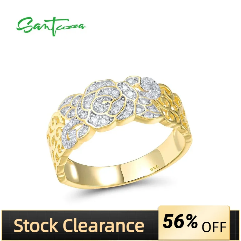 

SANTUZZA Pure 925 Sterling Silver Rings For Woman Sparkling White Cubic Zirconia Lace Flower Ring Delicate Fashion Fine Jewelry