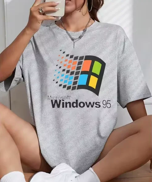 2026 Sunmer New Windows 95 T Shirt Men Women's Crewneck  Classic Computer System Tee Shirts Summer Short Sleeve